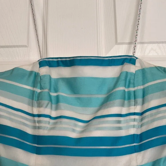 Lilly Pulitzer Blossom Strapless Blue Stripe Slanted Side Pockets Mini SilkDress - Picture 3 of 14